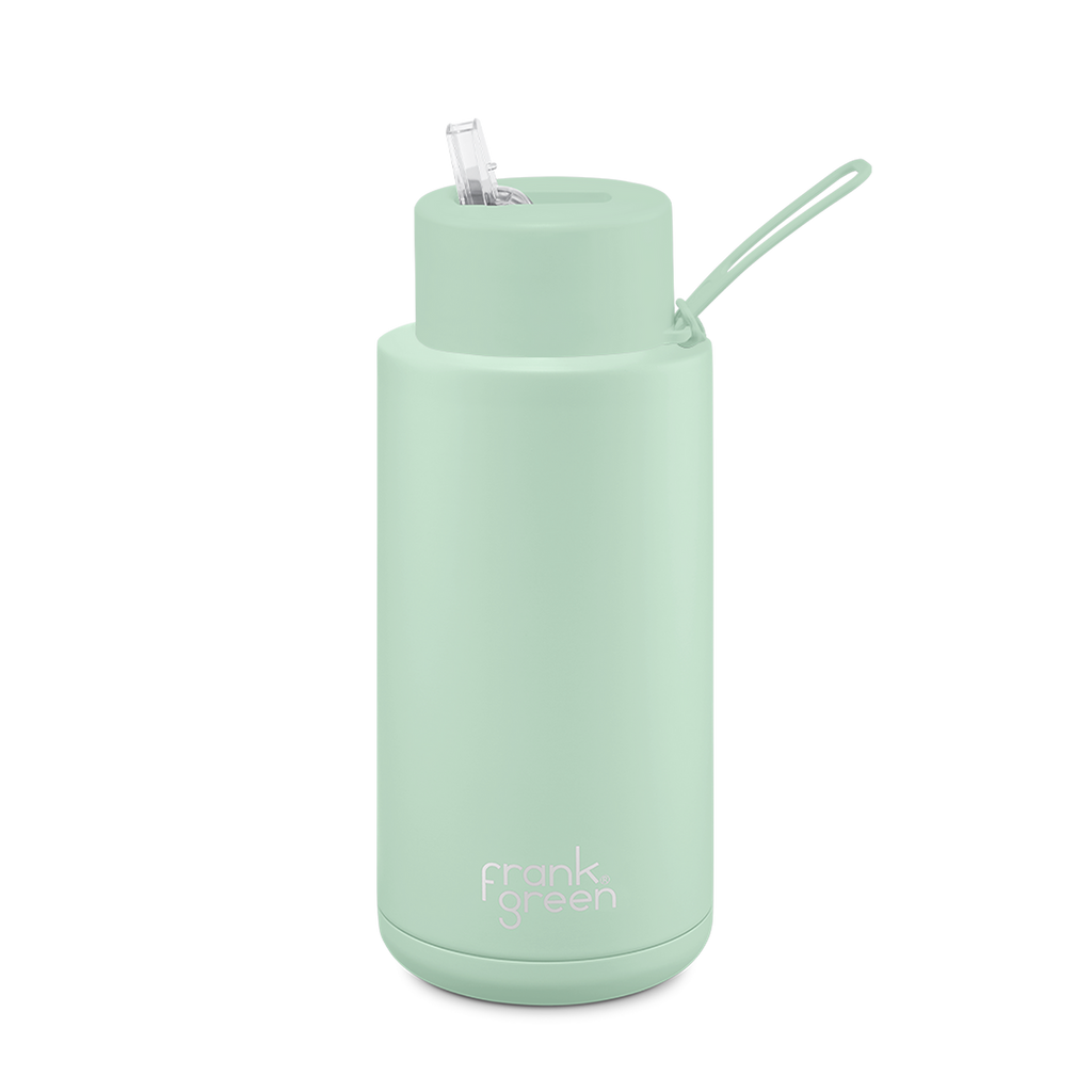 Frank Green ~ceramic reusable bottle 34oz Mint Gelato with straw lid Mint Gelato