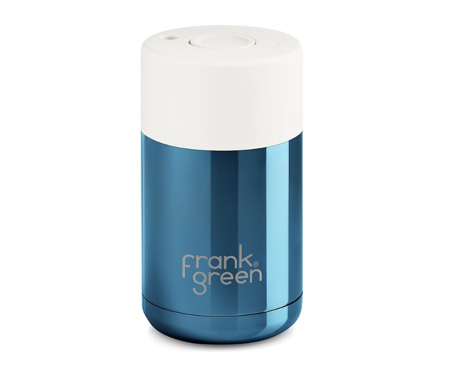 Frank Green 10 oz Chrome Blue Ceramic Cup with Cloud Lid