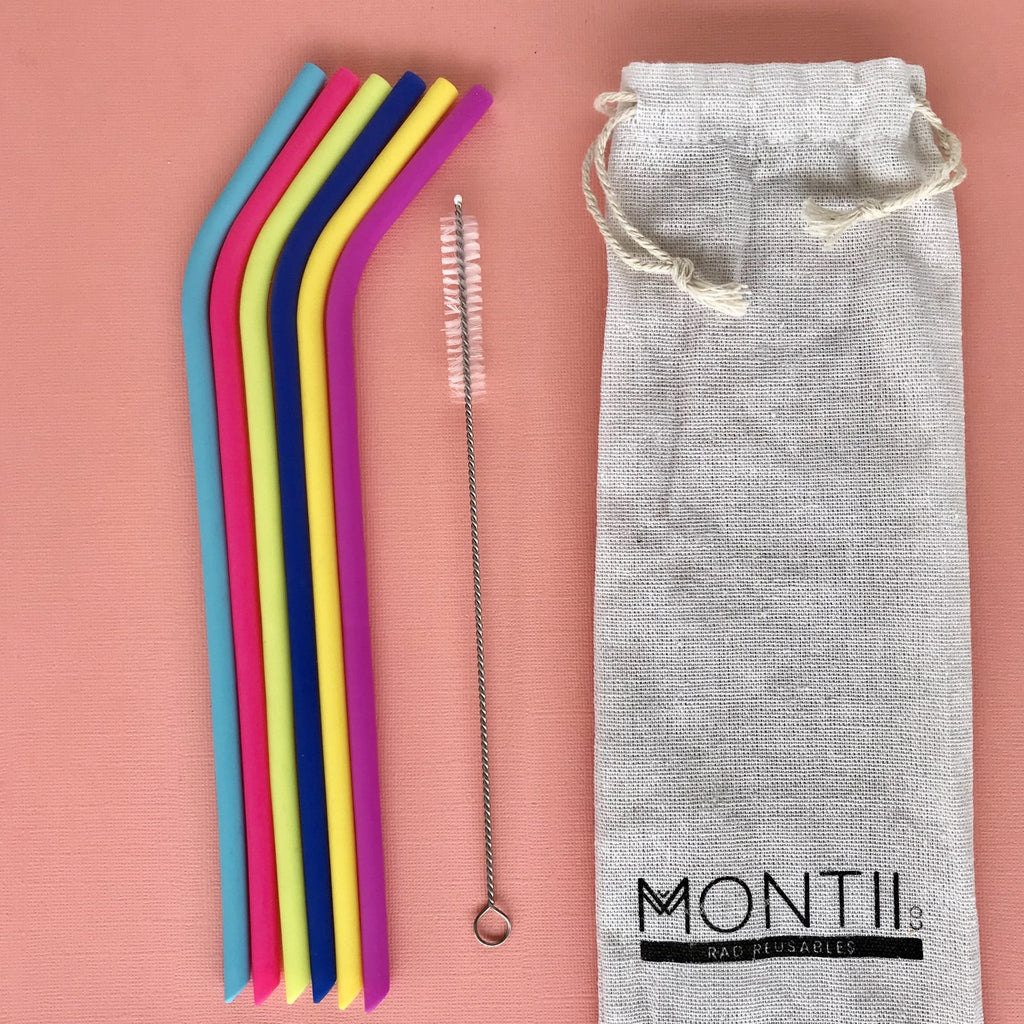 Montii Co Reusable Silicone Straws ( 6 Pack)